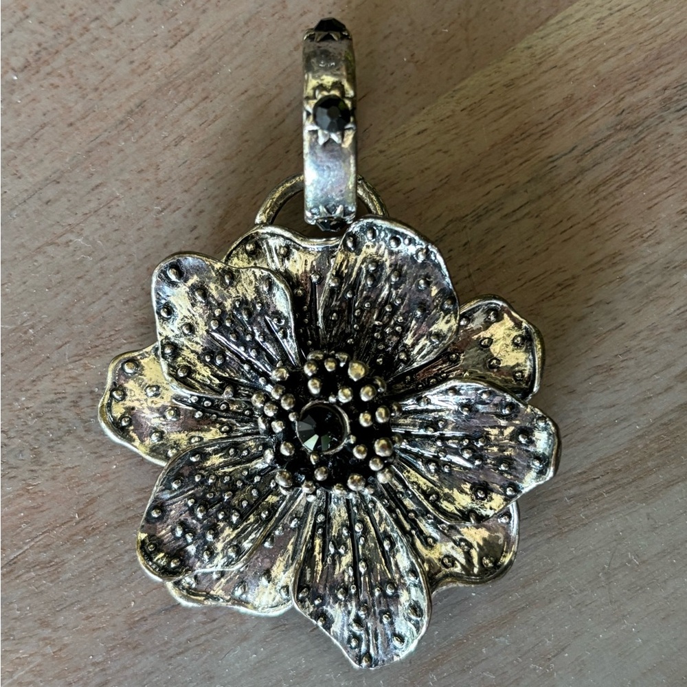 Large Floral Statement Pendant in Antique Silver